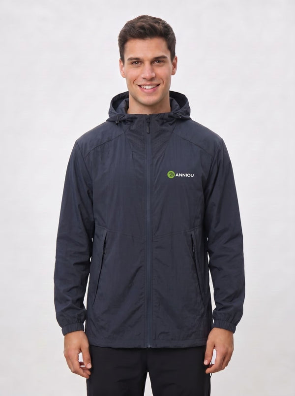 Men's #navy UV Protection Jacket with an Anniou logo and a zip up design with air vents to the neck