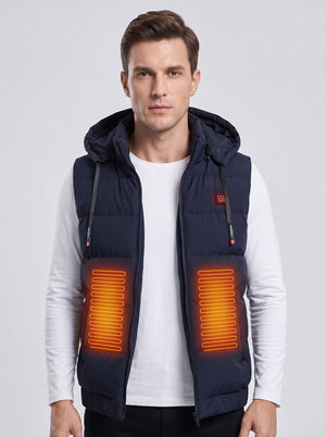 #navy Men's Hooded Heated Puffer Vest