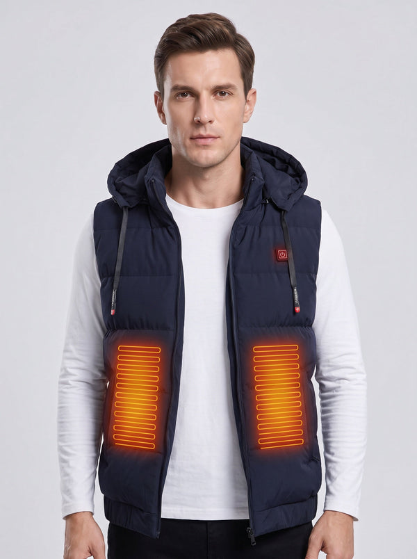 #navy Men's Hooded Heated Puffer Vest