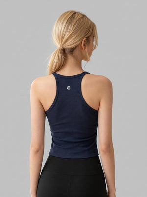 #navy Rear of Women’s U‑Neck Workout Tank Top