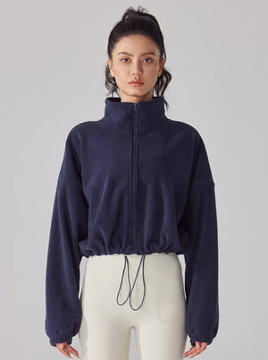 #navy Sherpa Fleece Stand Collar Jacket