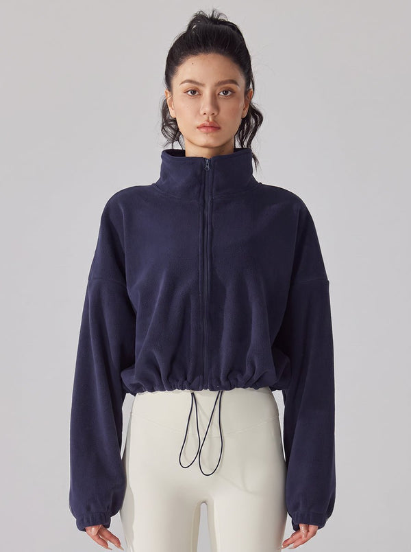 #navy Sherpa Fleece Stand Collar Jacket