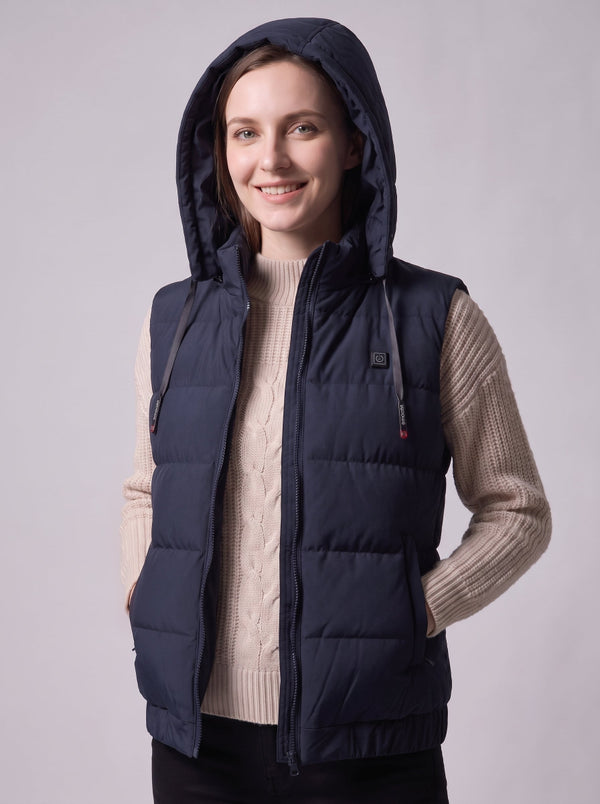 #navy Women's zip up Hooded Heated Vest 