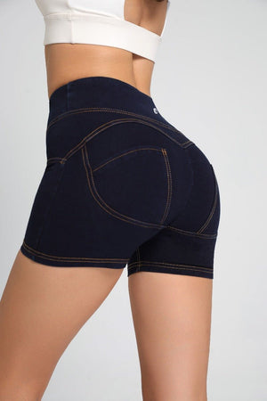 #darkblue high-waisted shorts on a white background
