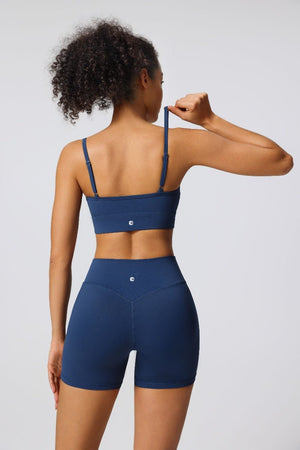 women's #navy blue sports bra and shorts set by Anniou