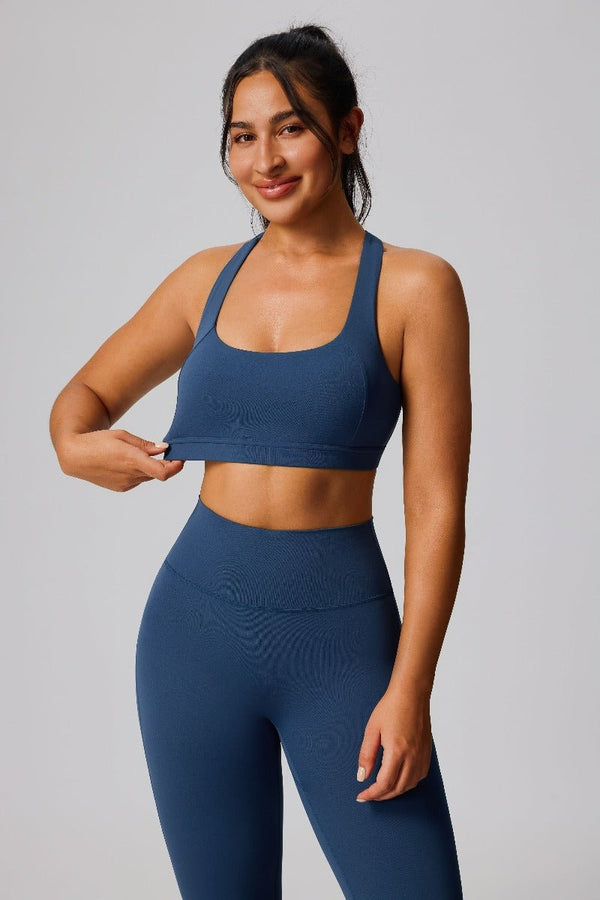 Women's  shockproof #navy blue yoga sports bra and leggings UPF 50+