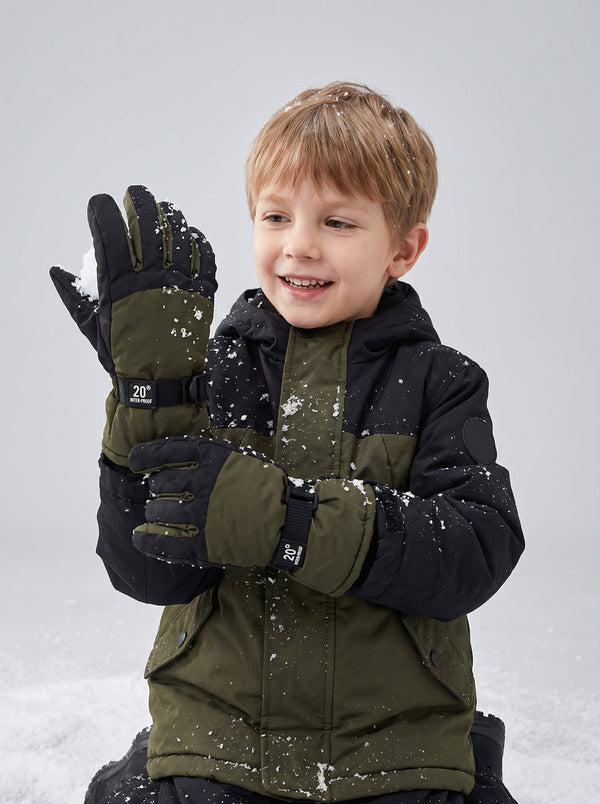 #navygreen kids Waterproof Ski Gloves