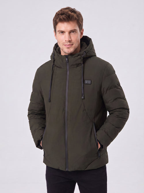 #navygreen mens heated hooded padded jacket