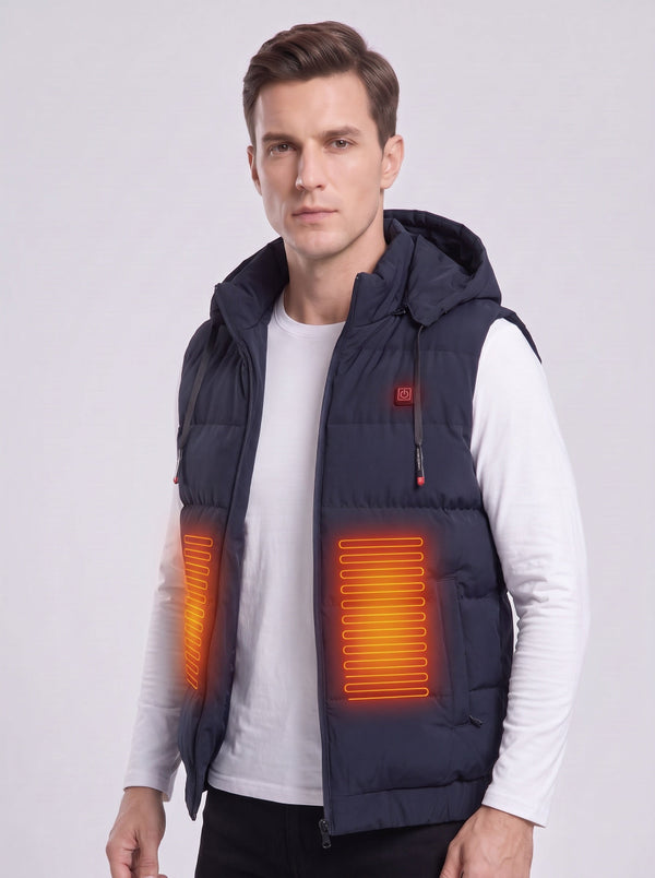 #navy hooded heated vest for men