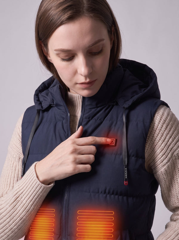 #navy single button control heated gilet
