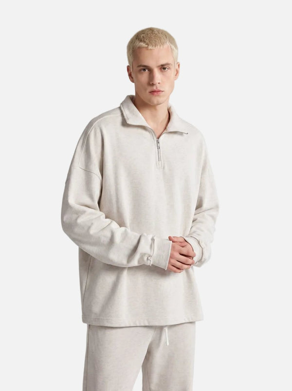 #oatgrey Quarter Zip Mock Neck Pullover