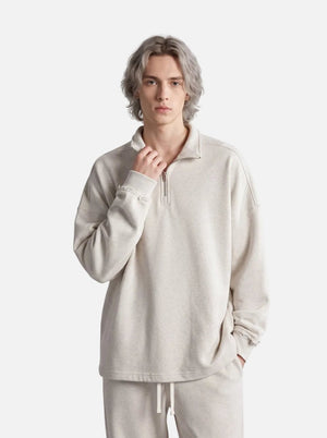 #oatgrey Quarter Zip Stand Collar Pullover