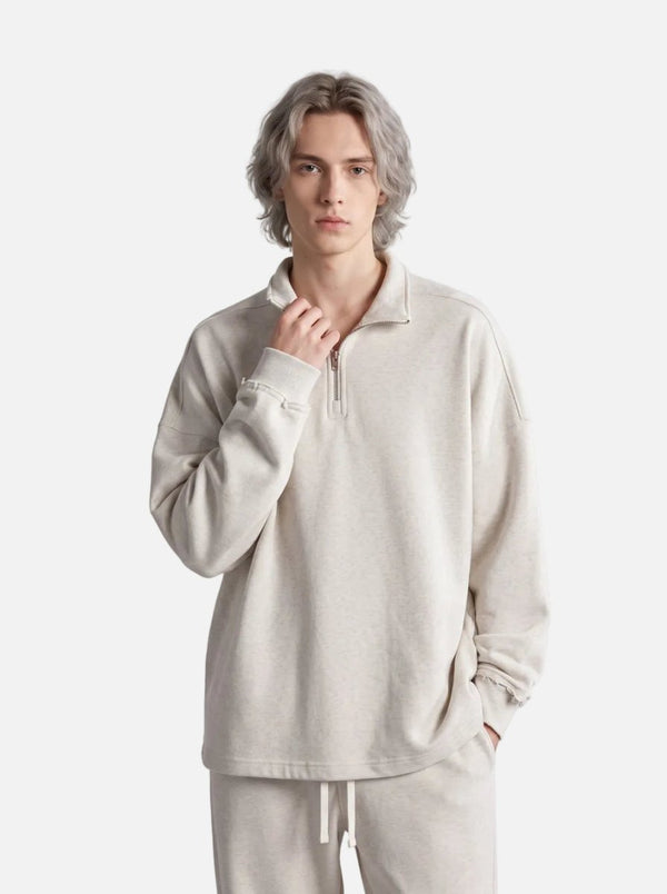 #oatgrey Quarter Zip Stand Collar Pullover