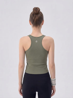 #olivegreen rear of Women’s U‑Neck Workout Tank Top