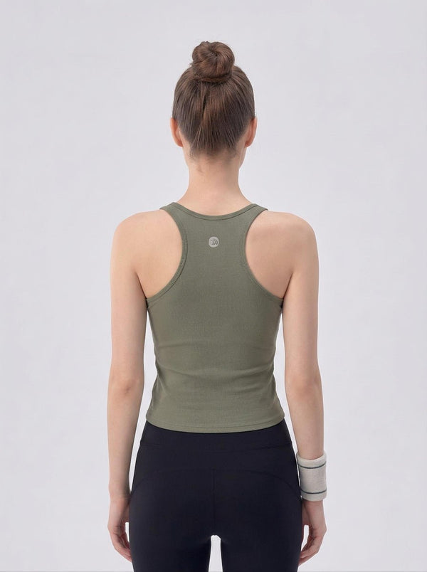 #olivegreen rear of Women’s U‑Neck Workout Tank Top