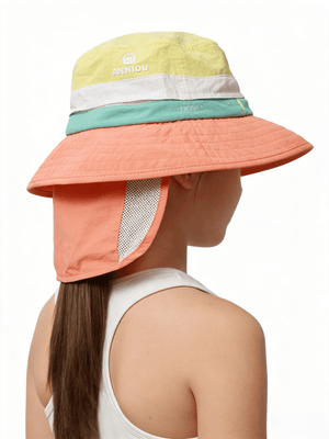 #orange Kids Bucket Hat of right back view