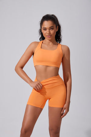 #orange Scrunch Bum yoga Shorts and sports bra by Anniou