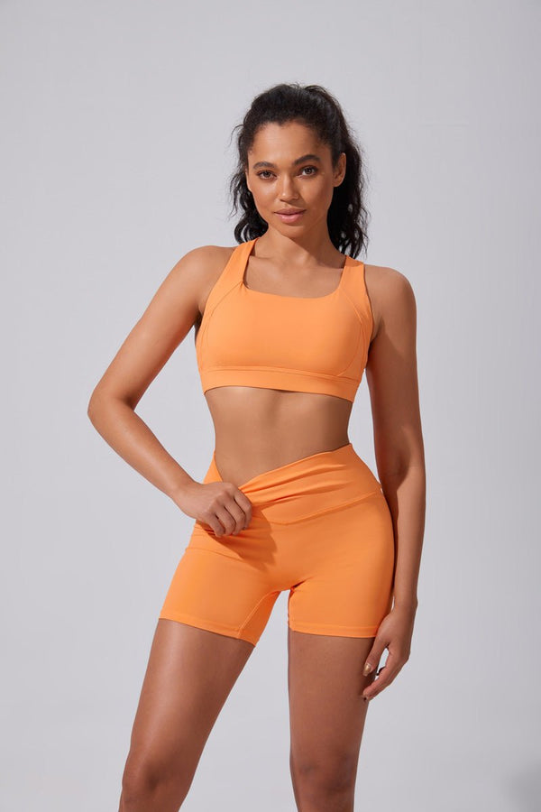 #orange Scrunch Bum yoga Shorts and sports bra by Anniou