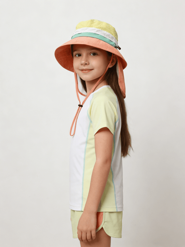 #orange UPF50 Color Block Kids Bucket Hat