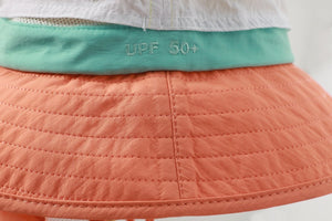 #orange UPF50 Color Block Kids Bucket Hat of side brim detail