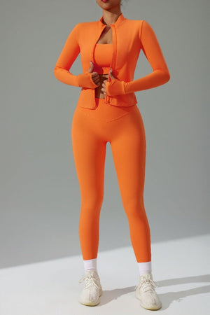 #orange yoga  Slim Fit Sports Jacket and high waist leggings set