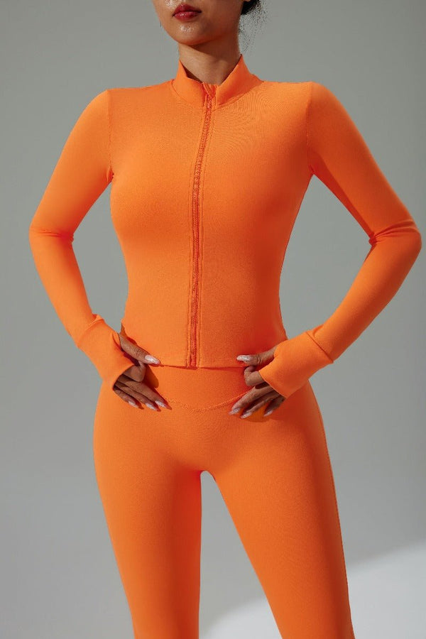 #orange yoga  Slim Fit Sports Jacket  with thumbhole sleeves