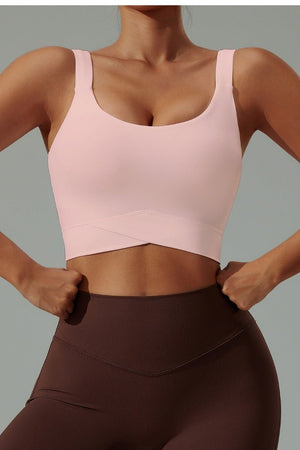 #pink High Strength Sports Bra and brown high waist leggings