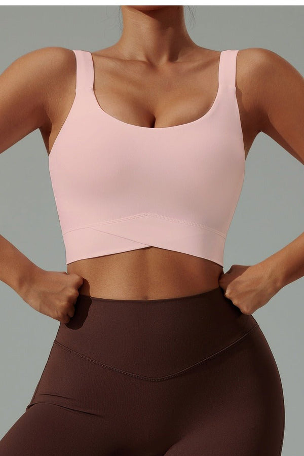#pink High Strength Sports Bra and brown high waist leggings