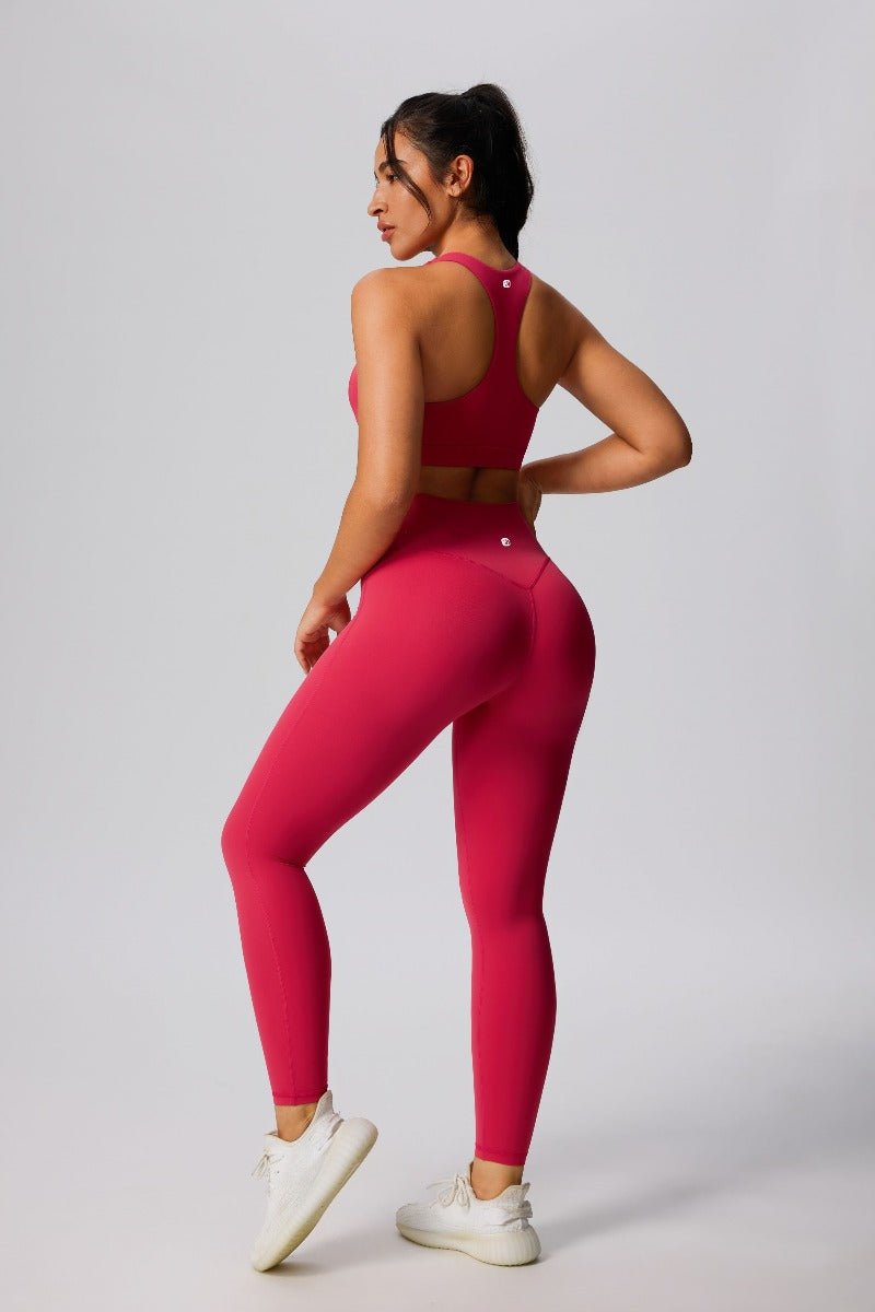 womens #pink High Waist Sports Leggings and racerback sports bra by Anniou