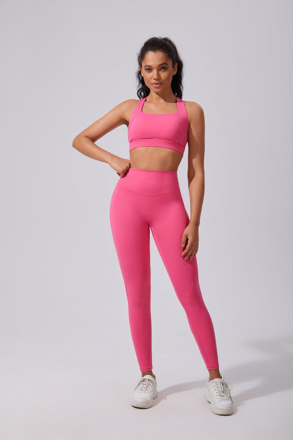 pink High Waist gym leggings and sports bra 