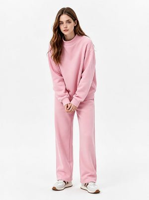 #pink Mock Neck Drop Shoulder Sweatshirt