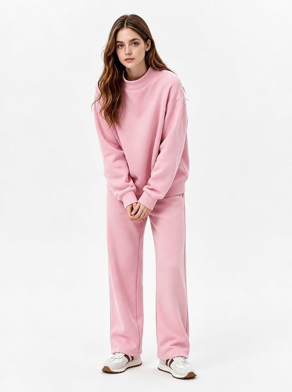 #pink Mock Neck Drop Shoulder Sweatshirt