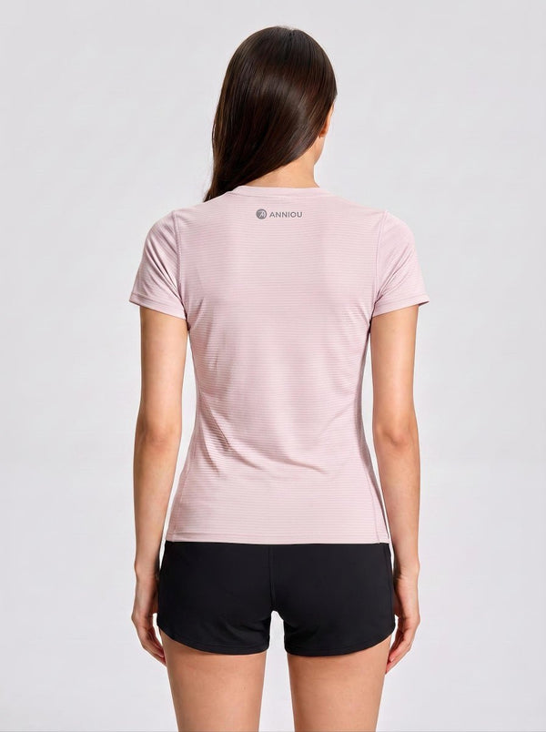 #pink Rear of Women Short Sleeve Running Sports T‑Shirt