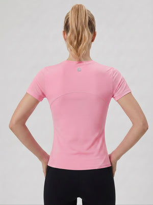 #pink Rear of Women's Tight-fitting Yoga Top