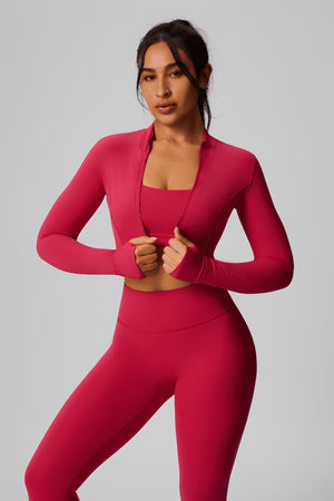 #pink UPF50+ Zip-up Yoga crop Jacket and high waist leggings and sports bra 