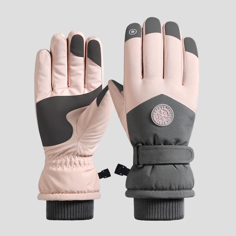 pink and grey Fleece Waterproof Thermal Ski Gloves