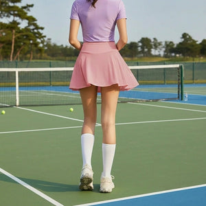 #pink quick dry pleated tennis skirt of back view