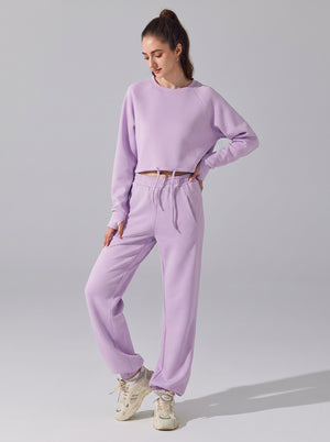 #purple Cropped Drawstring sweat set