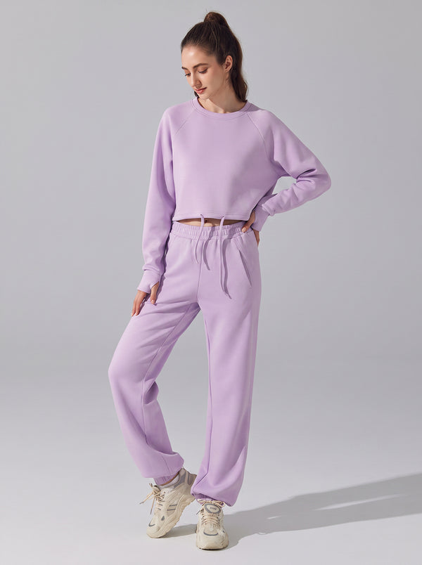 #purple Cropped Drawstring sweat set