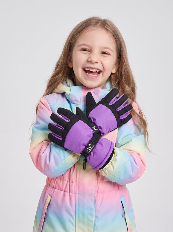 #purple Kids Waterproof Ski Gloves