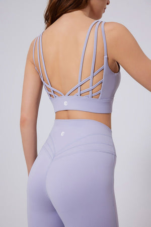 #purple Strappy Crisscross Back Sports Bra and leggings by Anniou