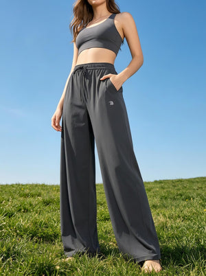 quick dry drawstring uv protection #grey wide leg pants