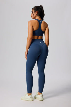 Women's #navy blue yoga racerback  sports bra and high waist butt lift leggings