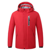 unisex red 8 area heated ski jacket with detachable hood and zip