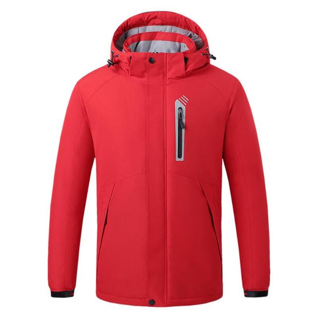 unisex red 8 area heated ski jacket with detachable hood and zip