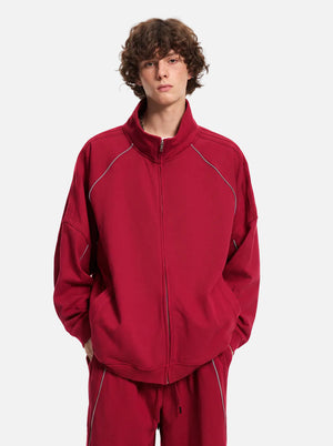 #red Reflective Stripe Raglan Zip Up Jacket