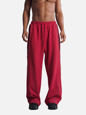 #red Reflective Stripe Straight Leg Sweatpants