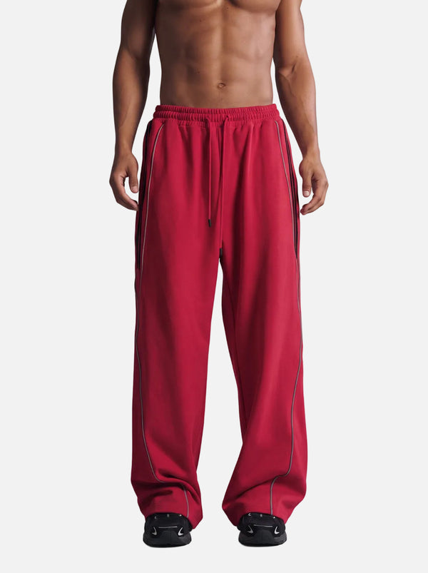 #red Reflective Stripe Straight Leg Sweatpants