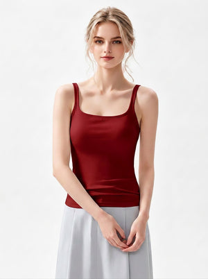 #red Silk Square Neck Camisole