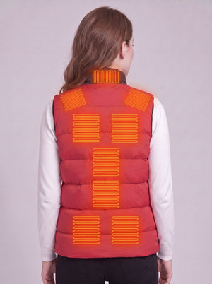 #red Women's Heated Puffer Gilet with 8 heating zones back